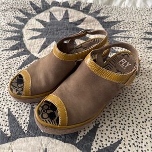 Fly London Brown and Yellow Women's Shoes